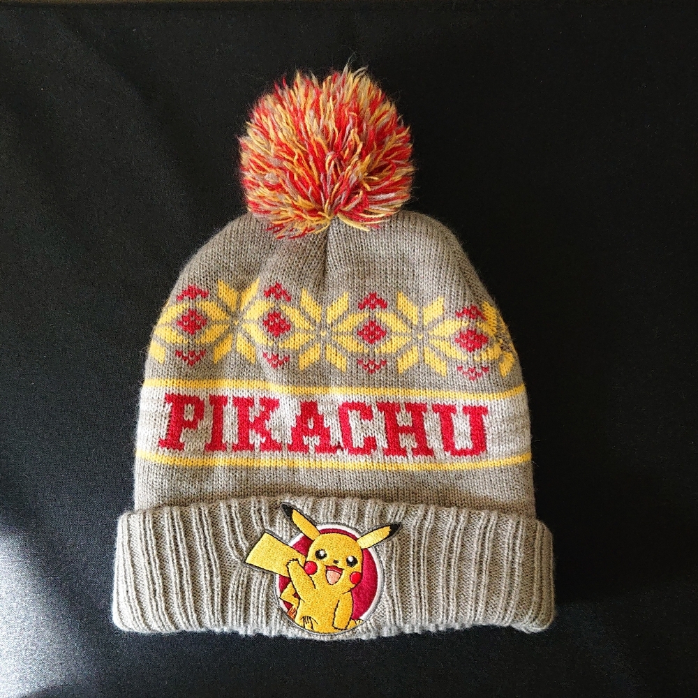 Pokemon Pikachu Pom-Pom Beanie - Gray and Yellow